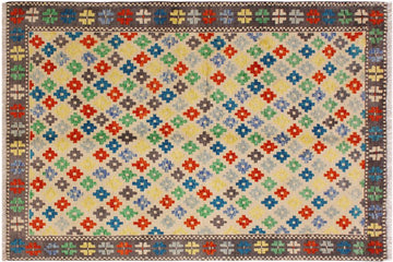 handmade Geometric Balouchi Beige Gray Hand Knotted RECTANGLE 100% WOOL area rug 5' x 7'